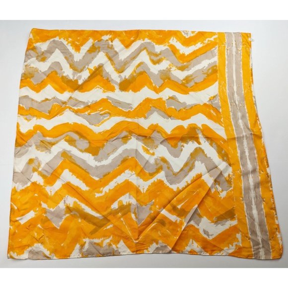 Vintage 70s Scarf Vera Neumann Orange Gray White Stripe Square Silk - Picture 1 of 10